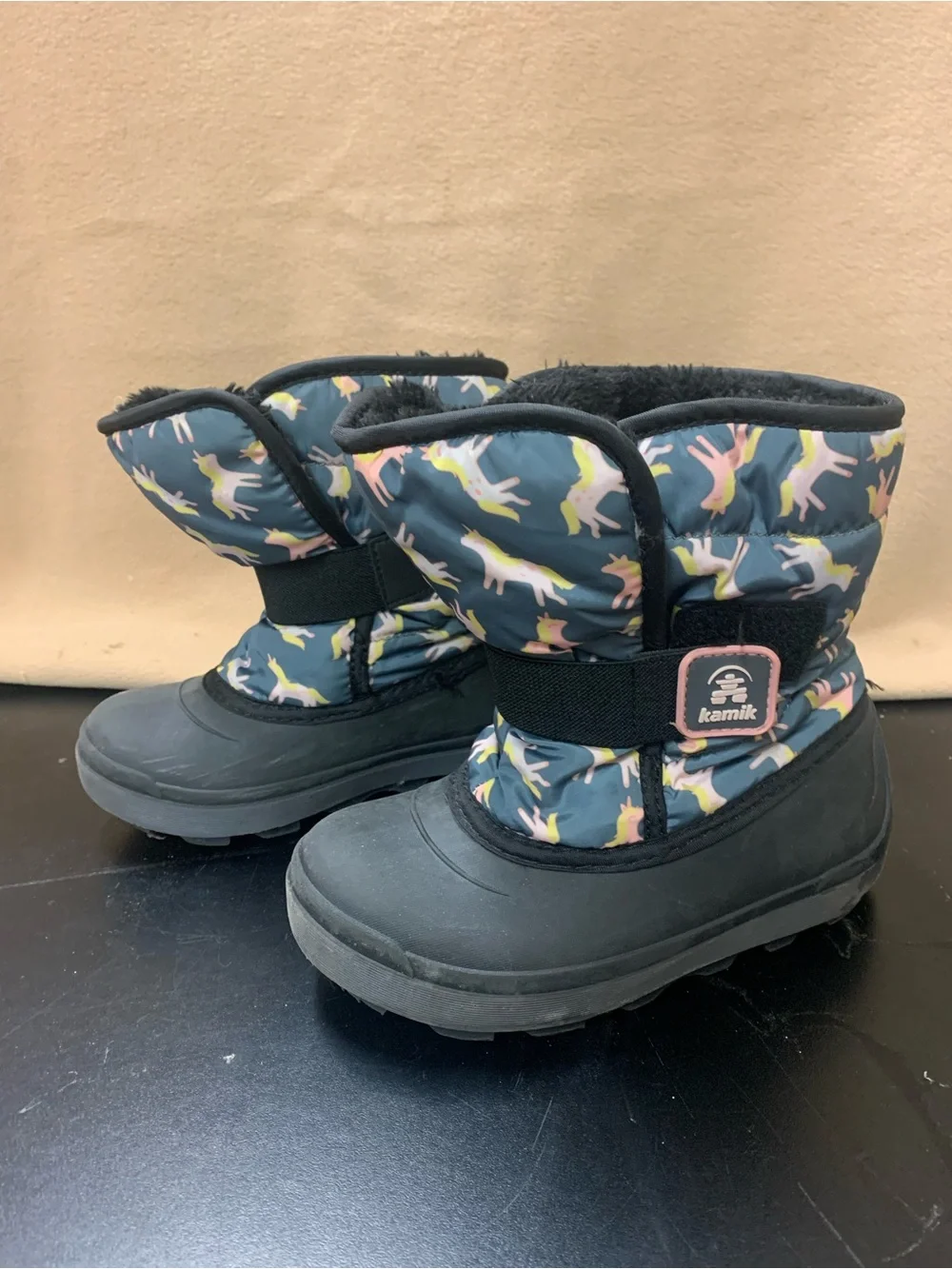 Kamik Kids Navy Unicorn Snow Boots with Pink Accents